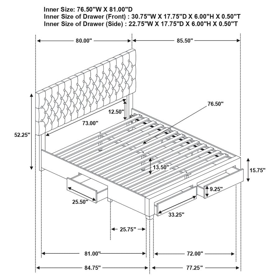 Upholstered King Storage Panel Bed Grey