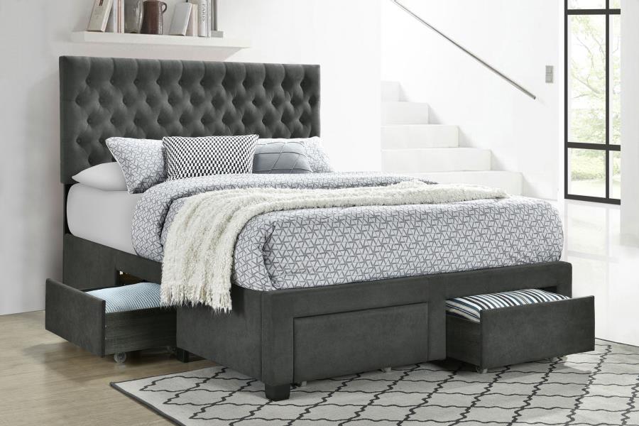 Upholstered King Storage Panel Bed Grey