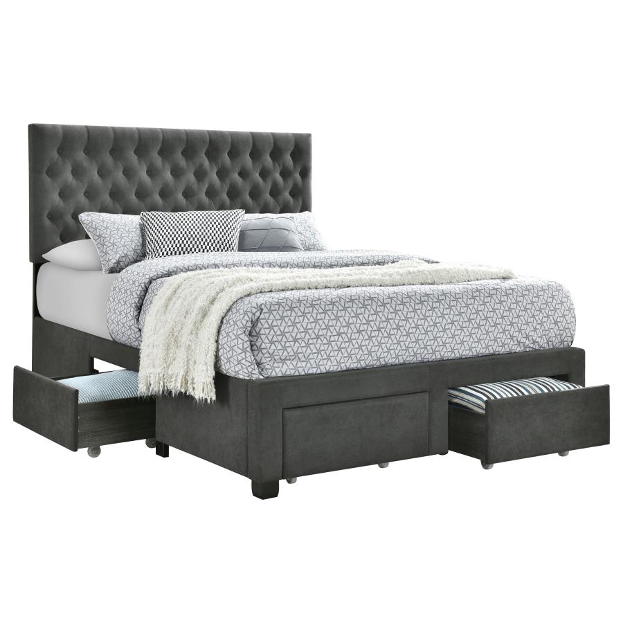 Upholstered King Storage Panel Bed Grey