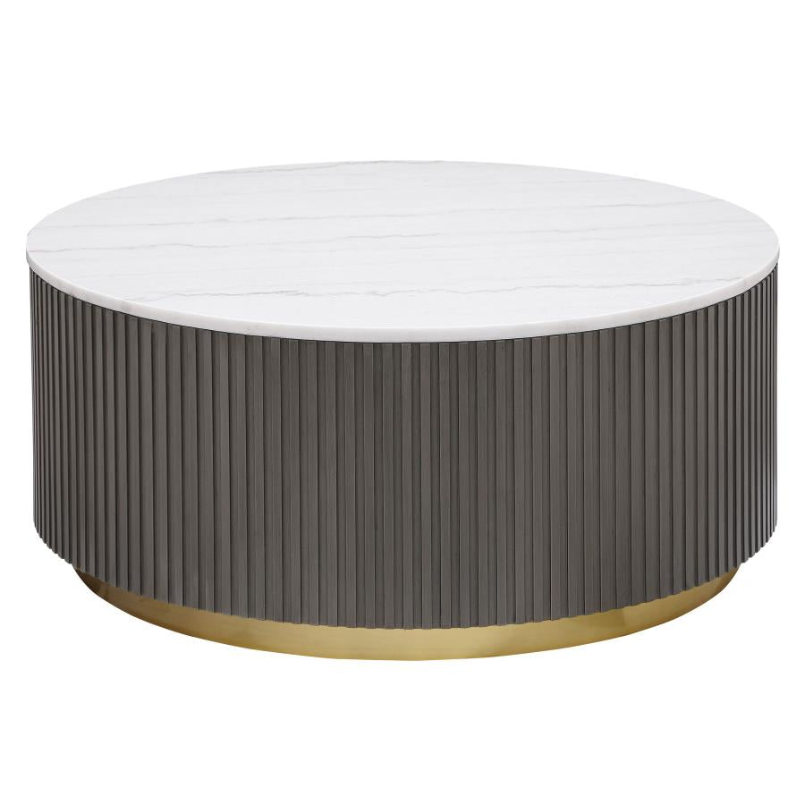 Round Marble Top Coffee Table White and Charcoal