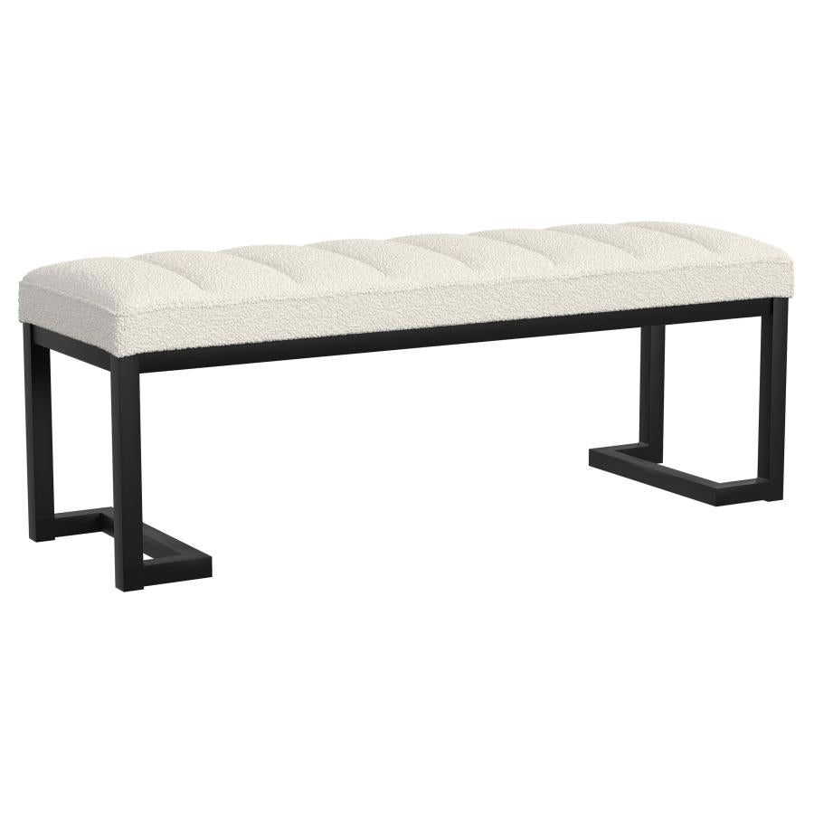 Boucle Upholstered Tufted Accent Bench Vanilla