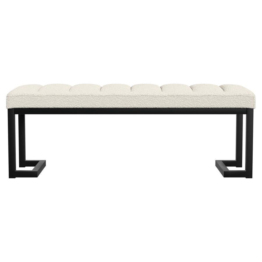 Boucle Upholstered Tufted Accent Bench Vanilla