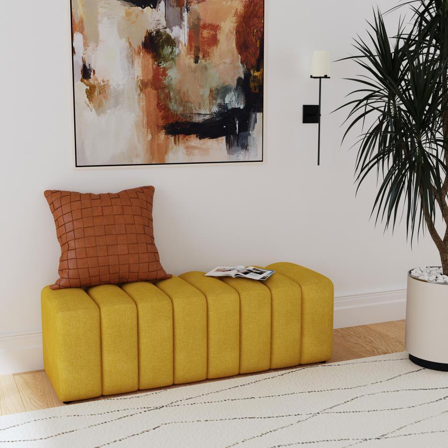 Upholstered Tufted Accent Bench Mustard Yellow