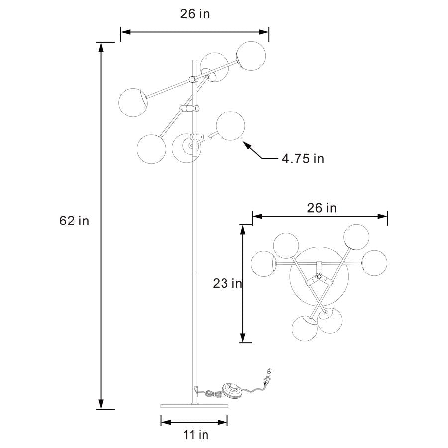 62-inch Molecular Smoked Orb Metal Floor Lamp Gold