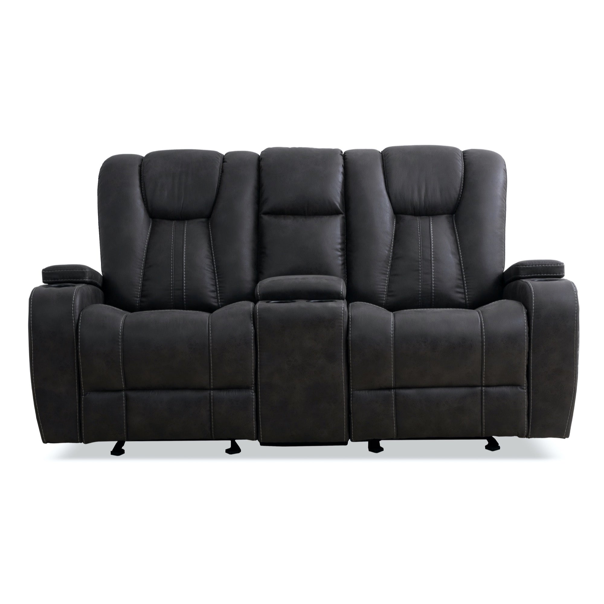 Caleb Glider Console Loveseat with Cupholders & Storage