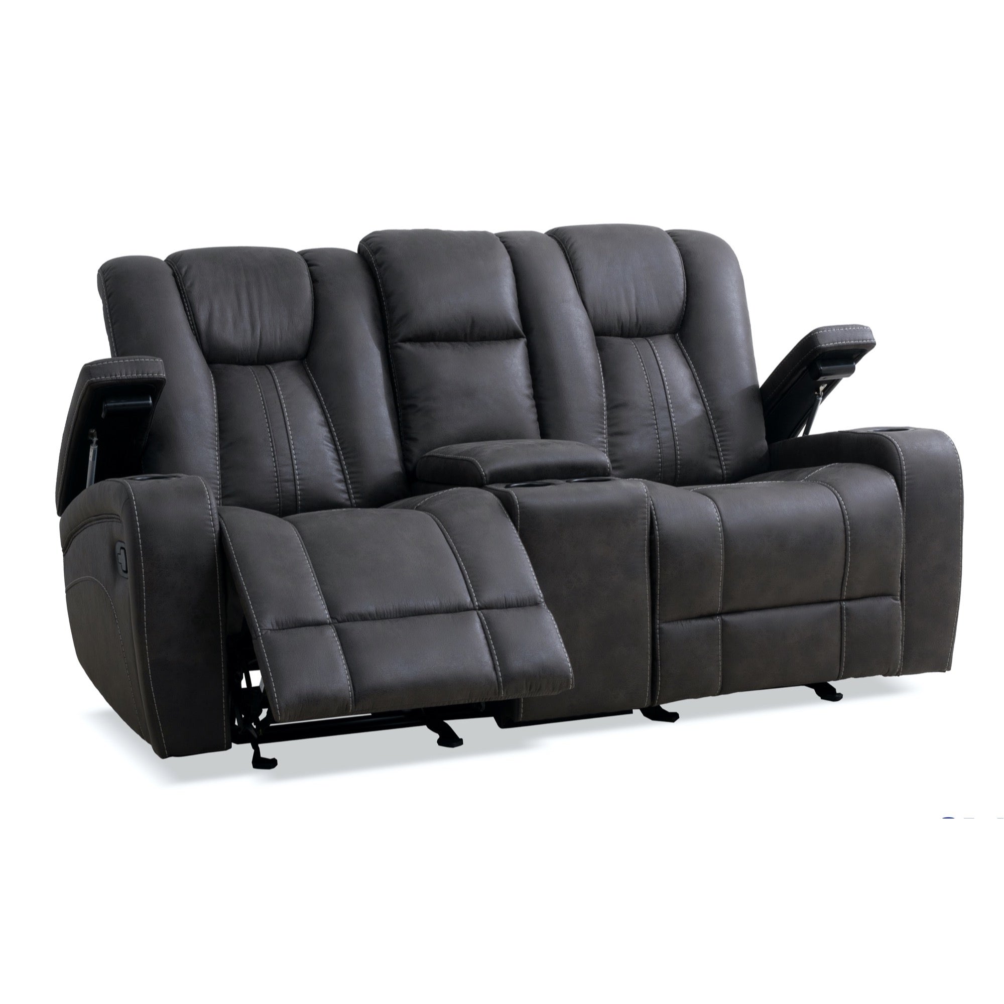 Caleb Glider Console Loveseat with Cupholders & Storage