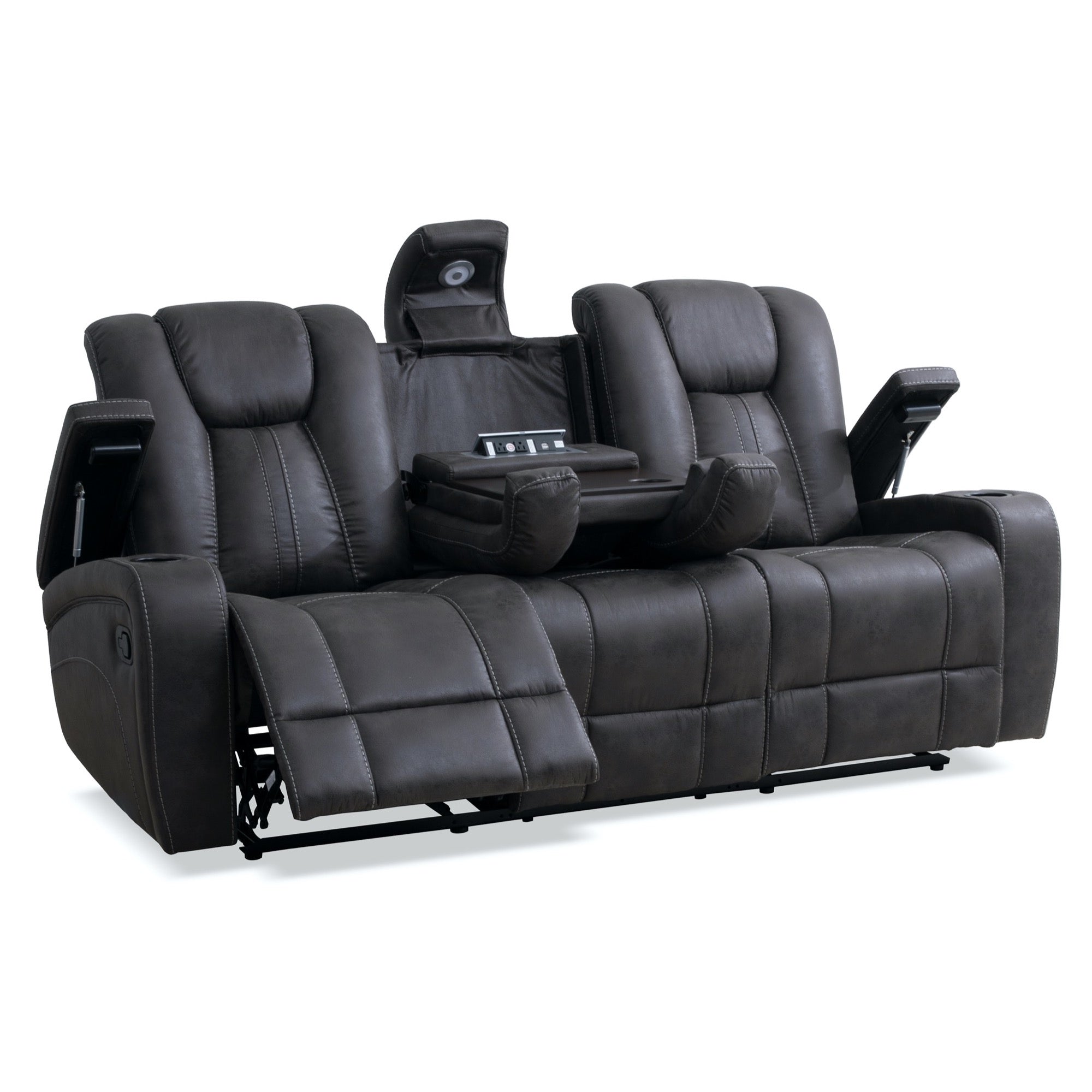 Caleb Dual Reclining Sofa with Drop-Down Table & Charging Station